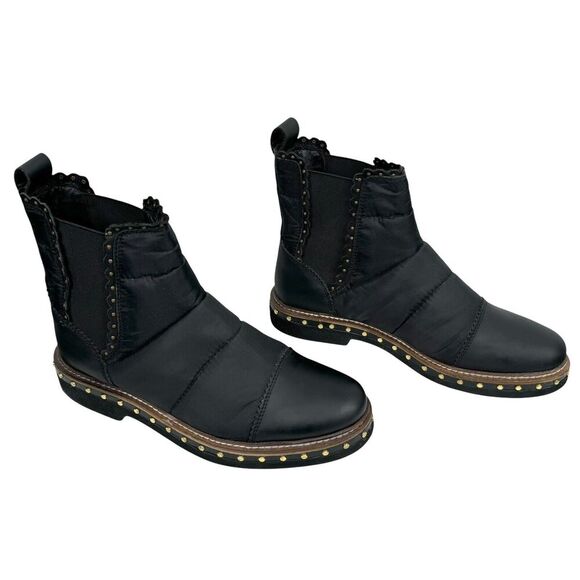 Free People Atlas Puffer Chelsea Boot EU 38, US 8 Black Leather Nylon Studs Goth - Picture 3 of 13